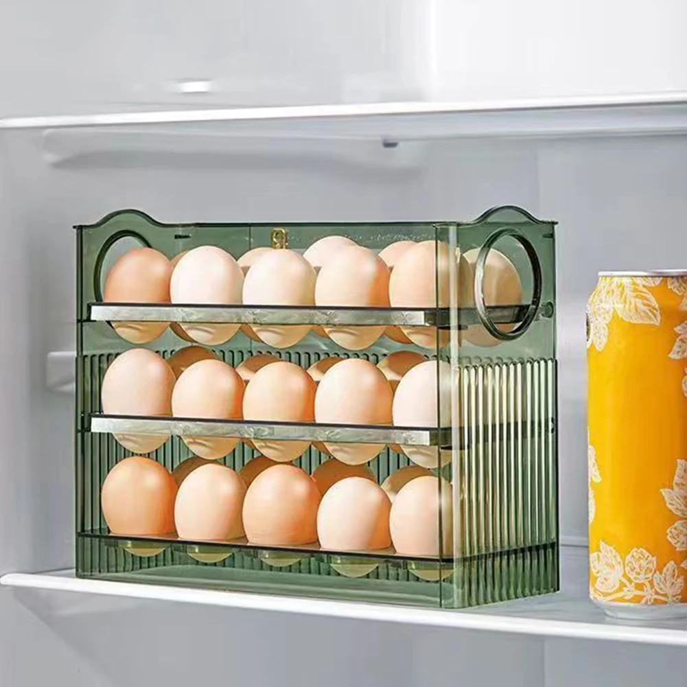 Transparent Automatic Flip Egg Storage Box For Refrigerator Side Door Kitchen Egg Rack Organizer PET