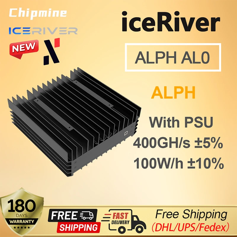 New IceRiver ALPH AL0 400Gh 100W Alephium Miner ALPH Blake 3 Crypto Mining Asic Miner Machine Home Quiet Black with 110-240V PSU