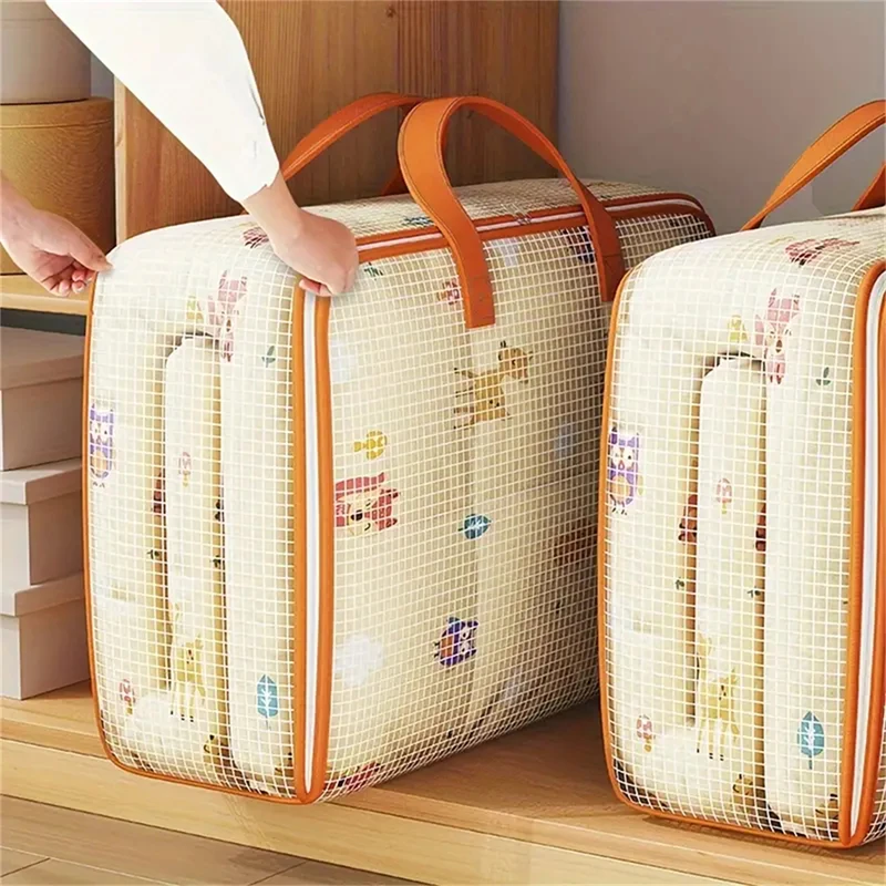 Quilt Clothes Organizer Clothes Storage Bag PVC Visible Storage Dust Moisture Proof Luggage Packing Bag Student School Supplies