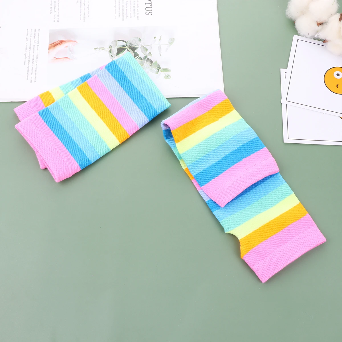 

2 Pairs Rainbow Color Arm Sleeves Stretchy Cuff Gloves Women Cosplay Sun Protection Party Accessories Stripe Arm Cover Elastic