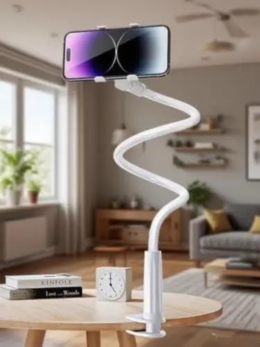 Flexible Gooseneck Phone Holder with 360° Rotation, Long Arm Design for Bed or Desk, Universal