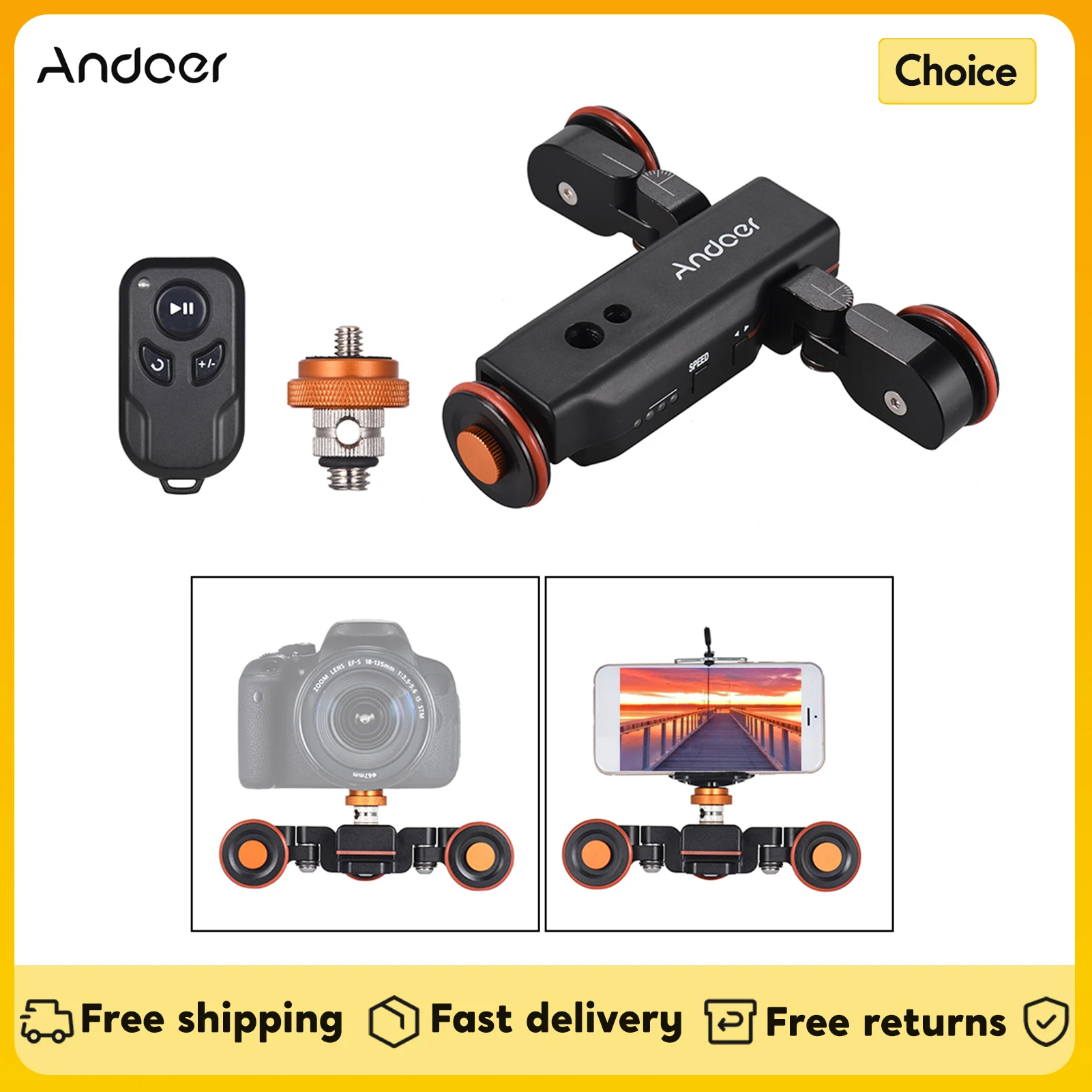 Andoer L4 PRO Motorized Camera Video Dolly 3 Speed Adjustable Mini Slider Skater for Canon Nikon Sony DSLR Cameras Smartphones