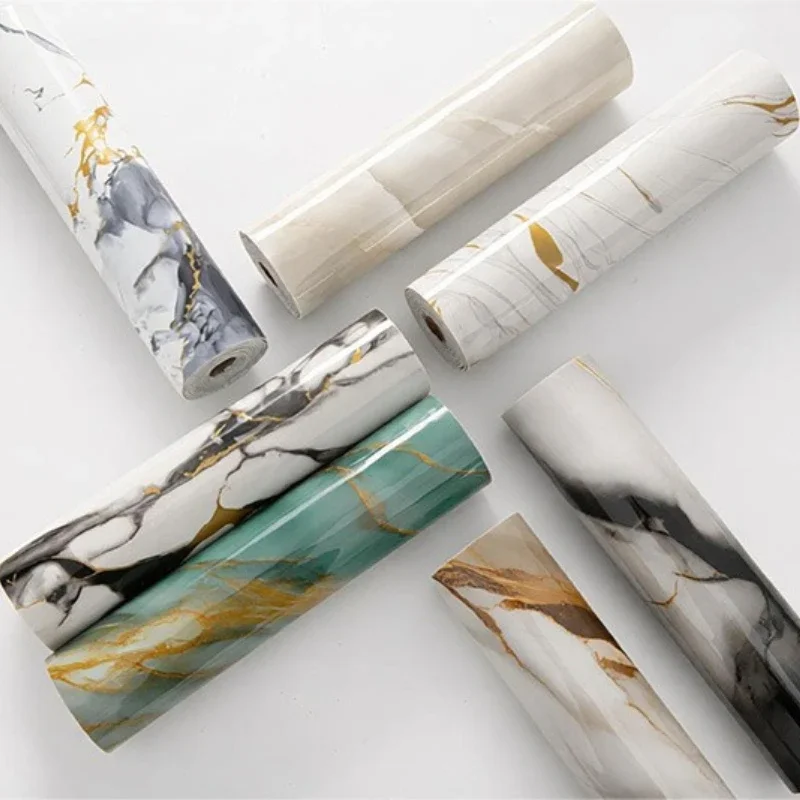 1Roll Marble Wall Sticker Waterproof anti Fouling Oil Proof PET Self-Adhesive Wallpaper Kitchen Wall Sticker for Indoor Spaces
