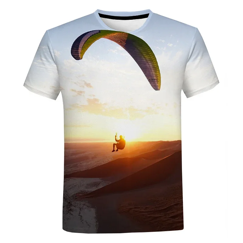 Extreme Sport Paragliding 3D Print T-shirt for Men Summer Casual Oversized T Shirt Fashion Harajuku Street Round Neck Tops