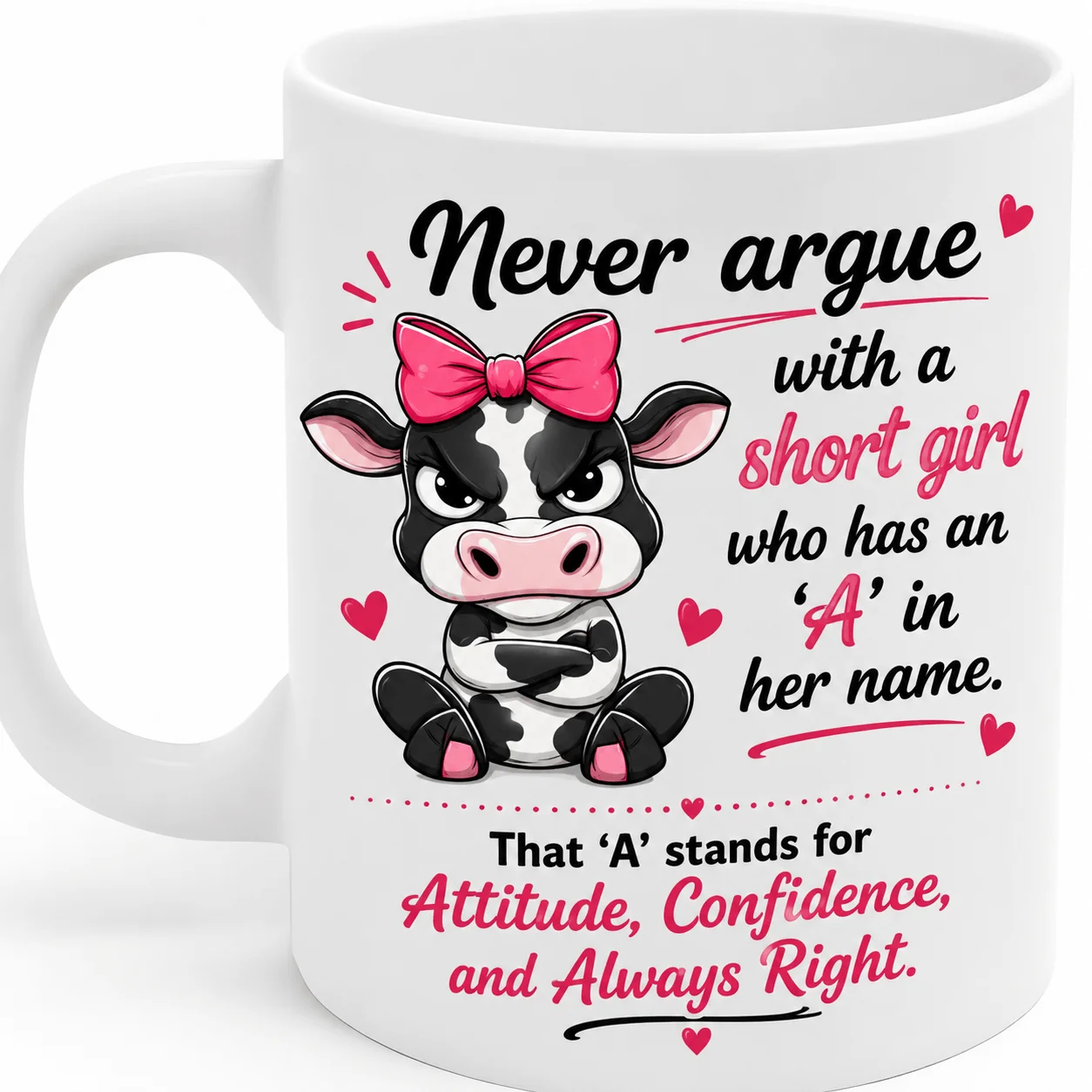 Never Argue With a Short Girl Who Has an A in Her Name - Funny Cow Attitude Mug for Women With Sass and Bold Personality – MG6633