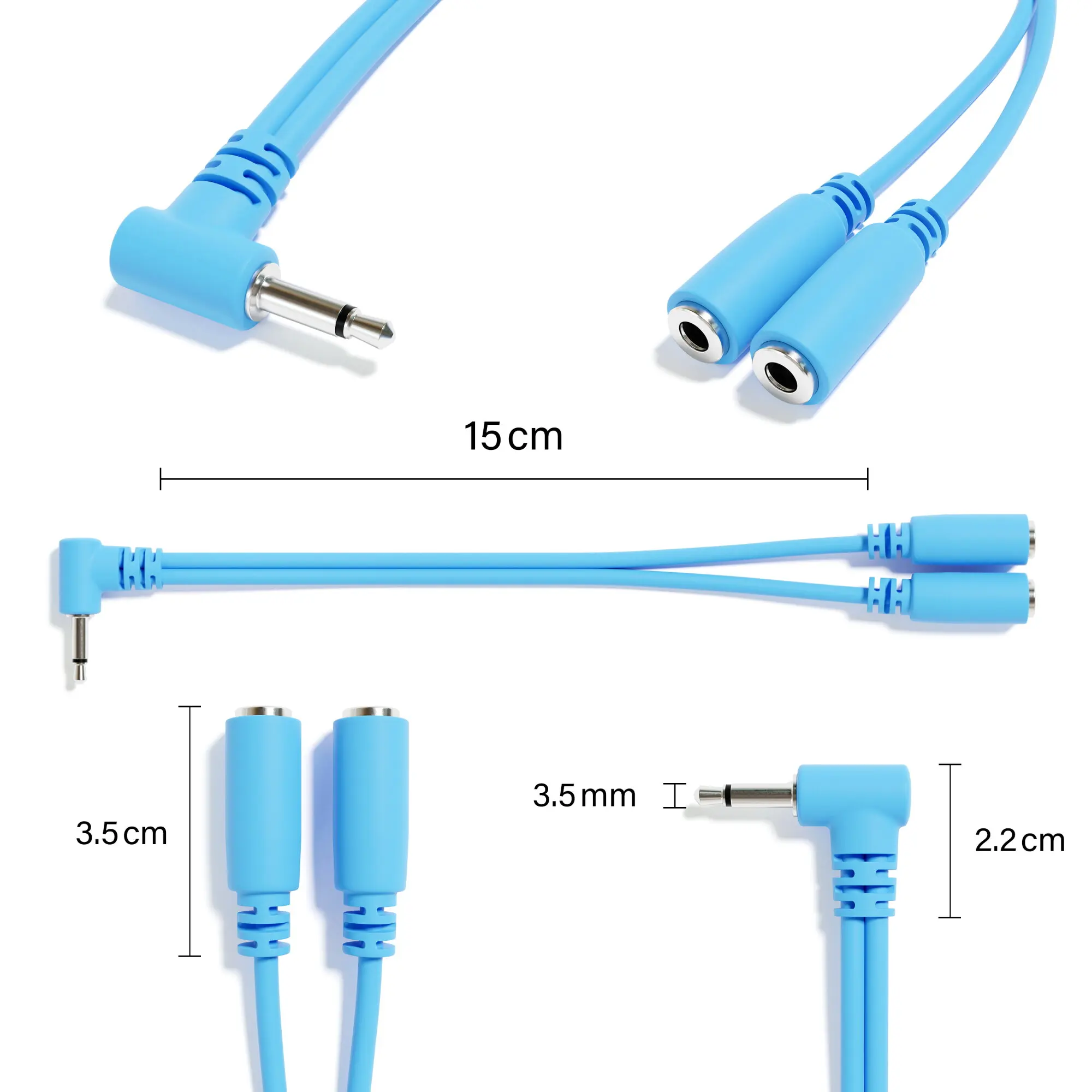 ExcelValley - 2pcs Low Profile Right Angle Mono Splitter Y Patch Cables - TS 3.5mm 1/8