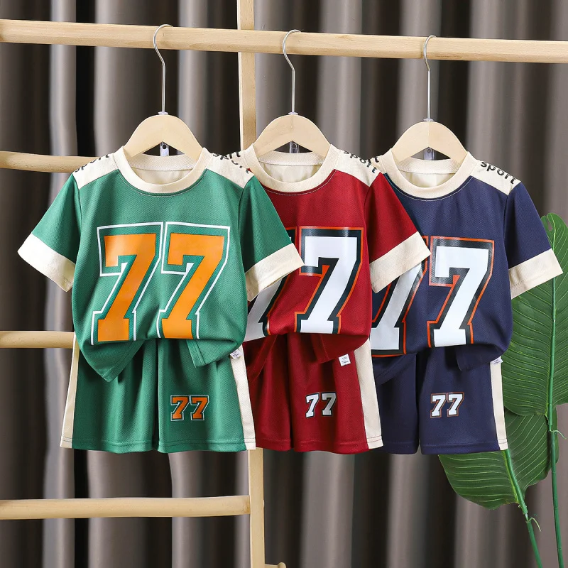 

Children's sports suit for boys, summer quick-dry short-sleeve shirt and shorts two-piece set, children's clothing wholesale