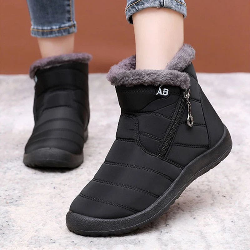 Boots Women Snow Fashion Boots For Women Zipper Platform New Shoes Woman Waterproof Ankle Boots Fur Botas Mujer Winter Footwear