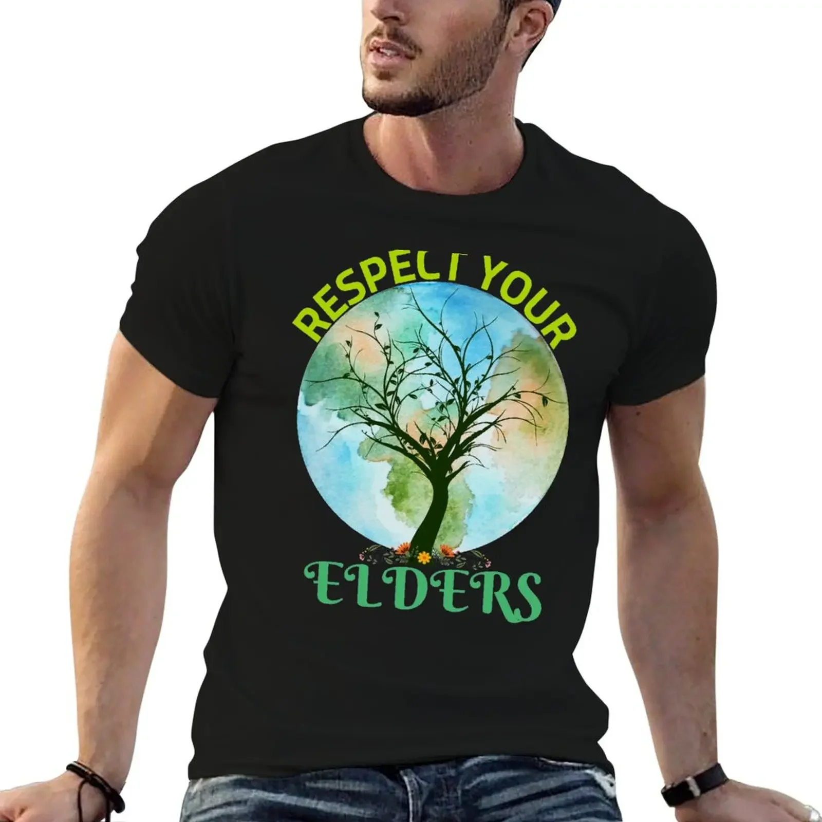 

Respect Your Elders, Tree and Earth T-Shirt cotton graphic tees designer shirts custom t shirt mens t shirts casual stylish