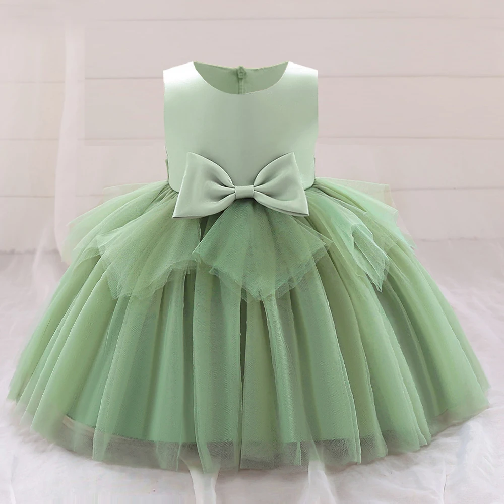 Baby Girls Birthday Dress For 1 2 Year Newborn Baptism Pink Green Clothes Toddler Kids Elegant Christening Party Gown Vestidos