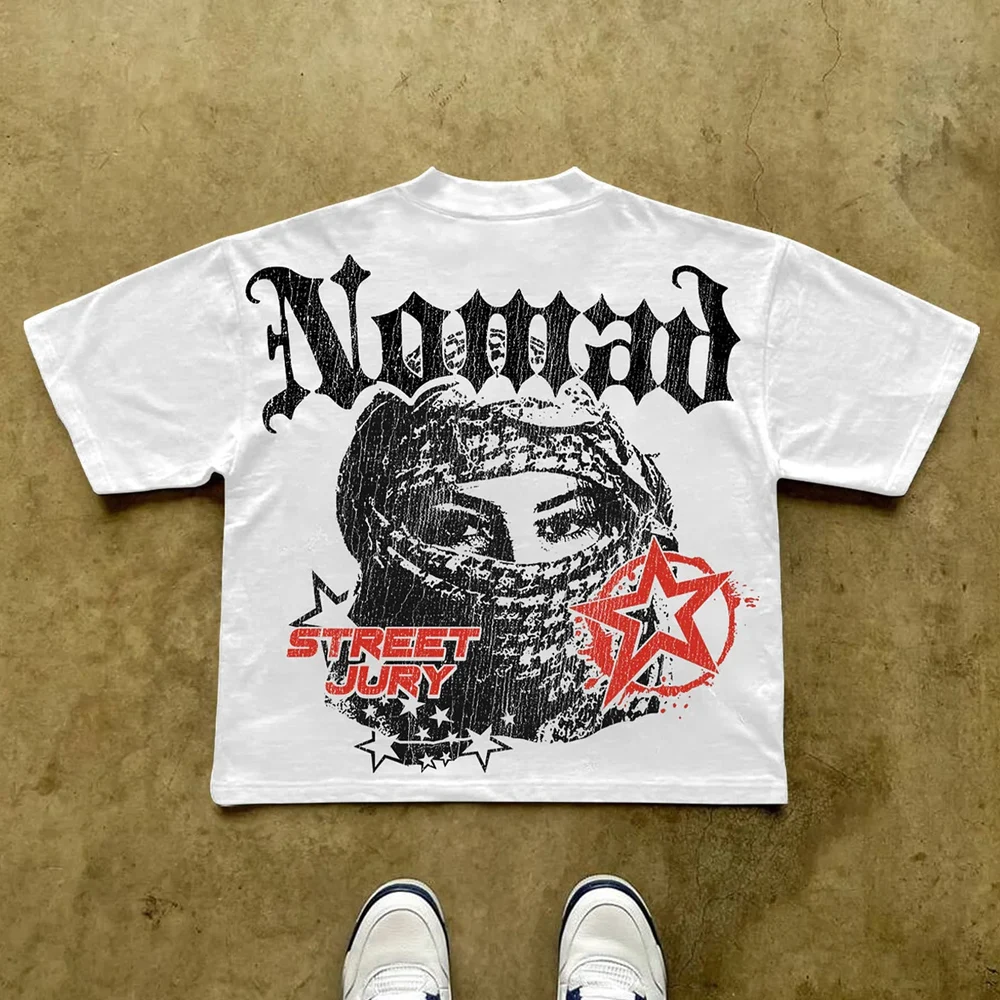 Summer Nomad Mask Graphic Cropped T-shirt Unisex Short-sleeved Hip Hop Retro Street Y2K Casual Fashion Oversized Tops Clothing