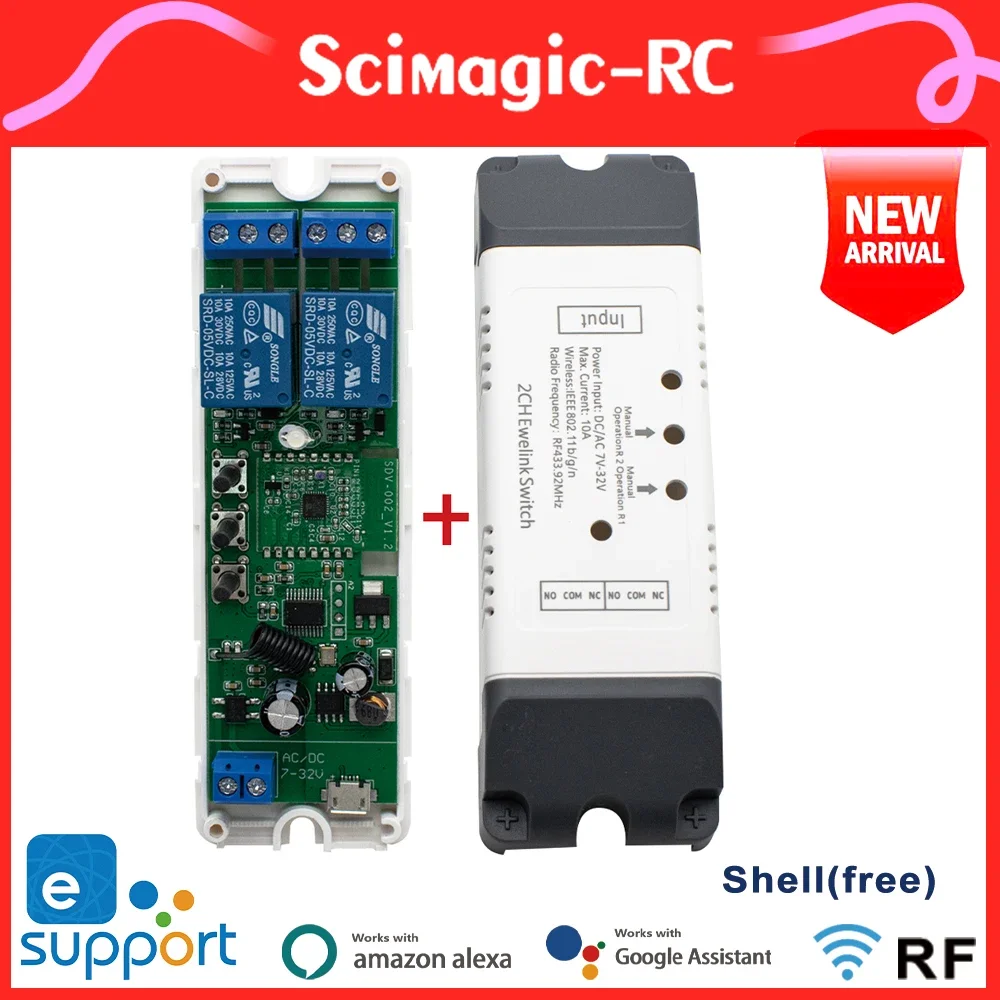 Ewelink-interruptor de controle inteligente wifi e 433mhz rf, jog avançando, módulo de travamento automático para google home, voz alexa, ac, 7-32v, 85-250v