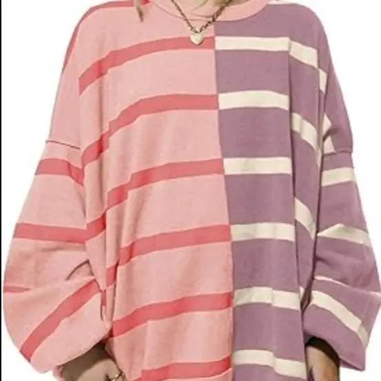 

2024wish Women's Knitted Long Sleeve Sweatshirt Stripe Pattern Casual Style Autumn Winter New Arrival Independent Station Bes...