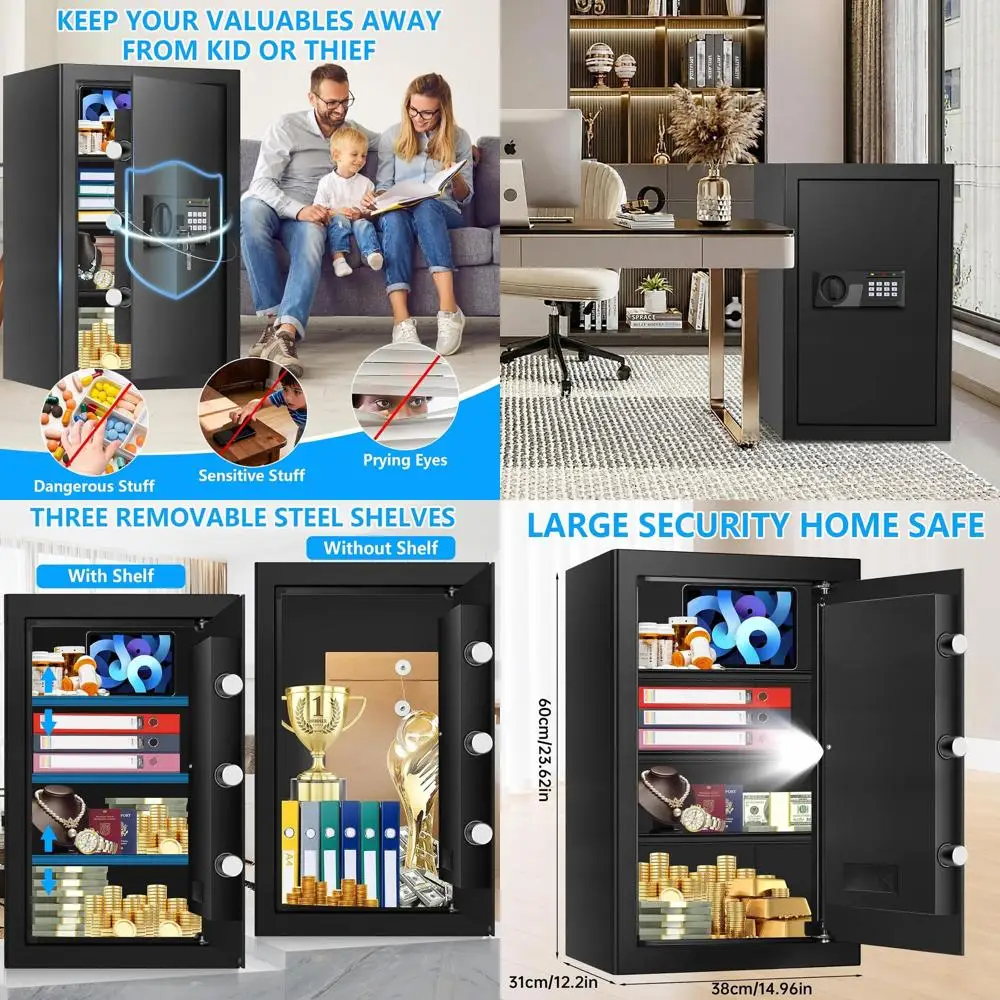 

Большой домашний сейф с водонепроницаемым и огнестойким отсеком, кодовым замком и запасными ключами для безопасности или домашнего использования, идеально подходит для документов.