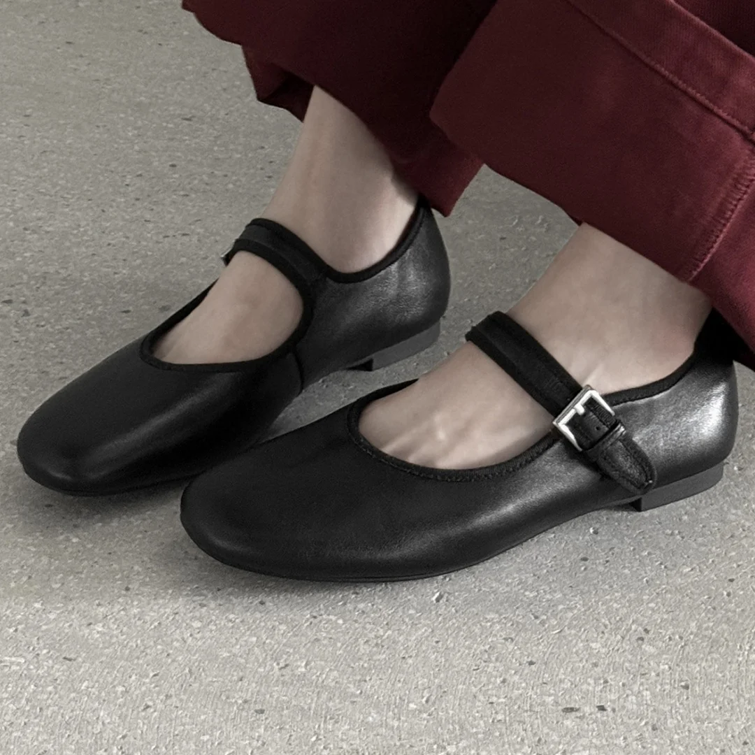 

Women's sheepskin round toe metal buckle slip-on Mary Jane ballet flats high quality soft comfortable casual espadrilles shoes