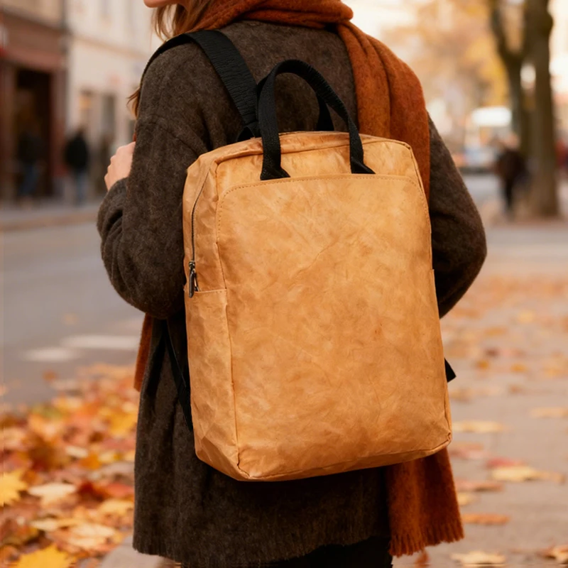 Retro Kraft Backpack for Man and Woman Waterproof Dupont Paper Large Capacity Casual Laptop School Bag Commuter Travel