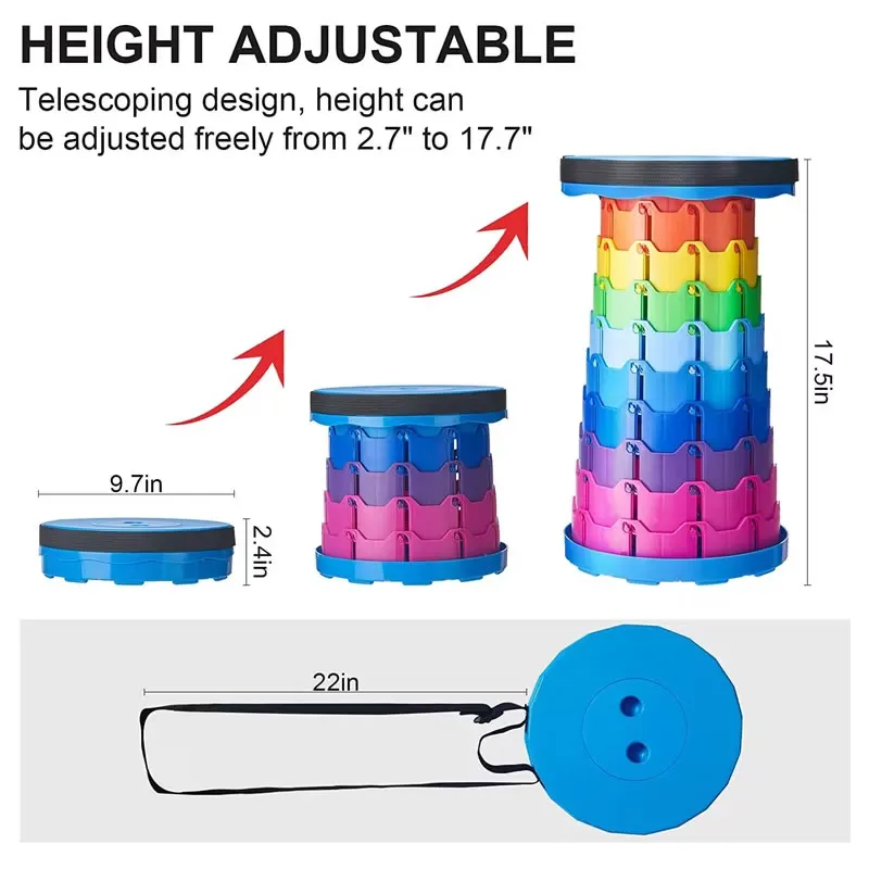 Convenient Foldable Telescopic Stool With Adjustable Height And Handle Suitable For Outdoor Fishing, Camping, Picnic And Travel