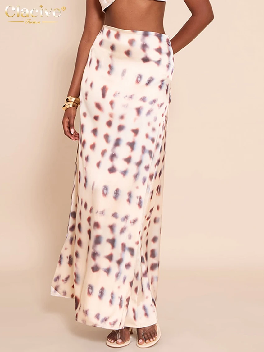 

Clacive Fashion Loose Print Women's Skirt 2025 Elegant High Waist Long Skirt Ladies Casual Classic Skirt Female Clothing