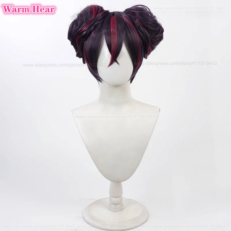 Quency Synthetic Hair Game Short Mixed Colors Double Buns Cosplay Anime Wig Heat Resistant Hair Halloween Party Wigs + A Wig Cap