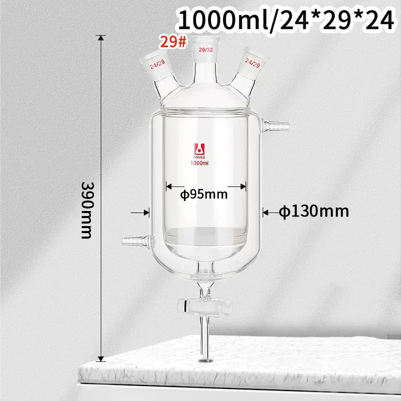 Three Double-jacketed Reaction Flask Tetrafluoro Piston Valve Discharge Port Sand Plate Jacketed Reactor 100/250/500/1000/2000ml