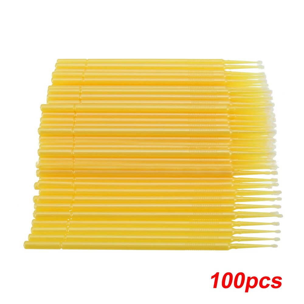 100pcs Touch Up Paint Micro Brush Large 2MM/Small 1MM Tips - Yellow Plastic Micro Applicators 100mm Car Cleaning Tools