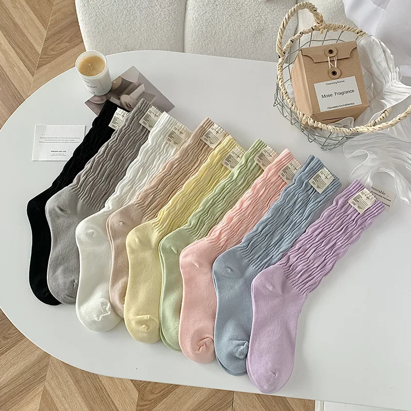 1 Paar Sommer-Frühlings-Damensocken im japanischen Stil, einfarbig, gestapelte Socken, Süßigkeiten-Baumwolle, modische, lustige mittellange Socken als Geburtstagsgeschenk