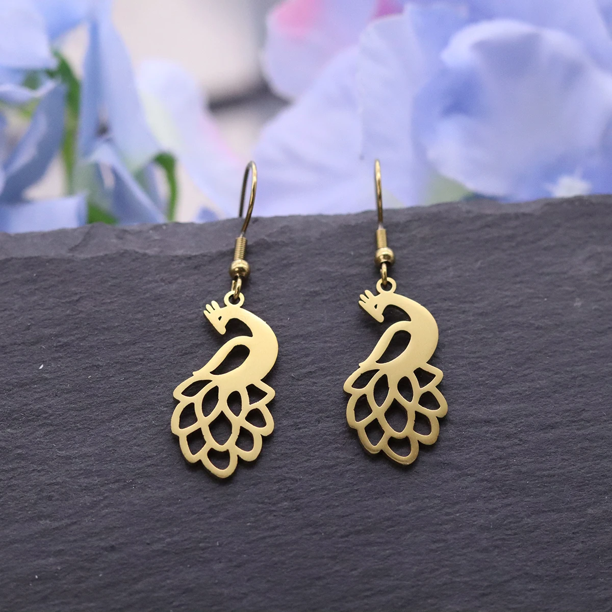 Chandler 1 Pair Stainless Steel Beautiful Peacock Charm Animal Pendant Dangle Earrings For Women