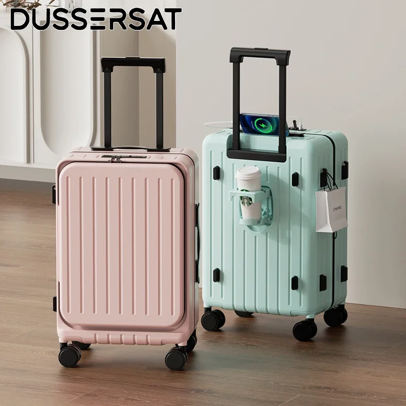 

Переднее отверстие, большой вместительный чемодан на колесиках, чемодан из АБС-пластика + ПК с подстаканником, зарядка через USB, посадочный чемодан, коробка на тележке