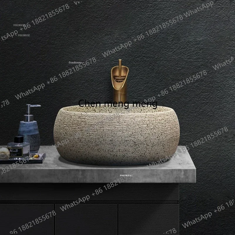 A17  Modern Countertop Basin Vintage Bathroom Sinks Luxury Home Square Bathroom Washbasin Kitchen Sink Simple Ceramic Oval Washb