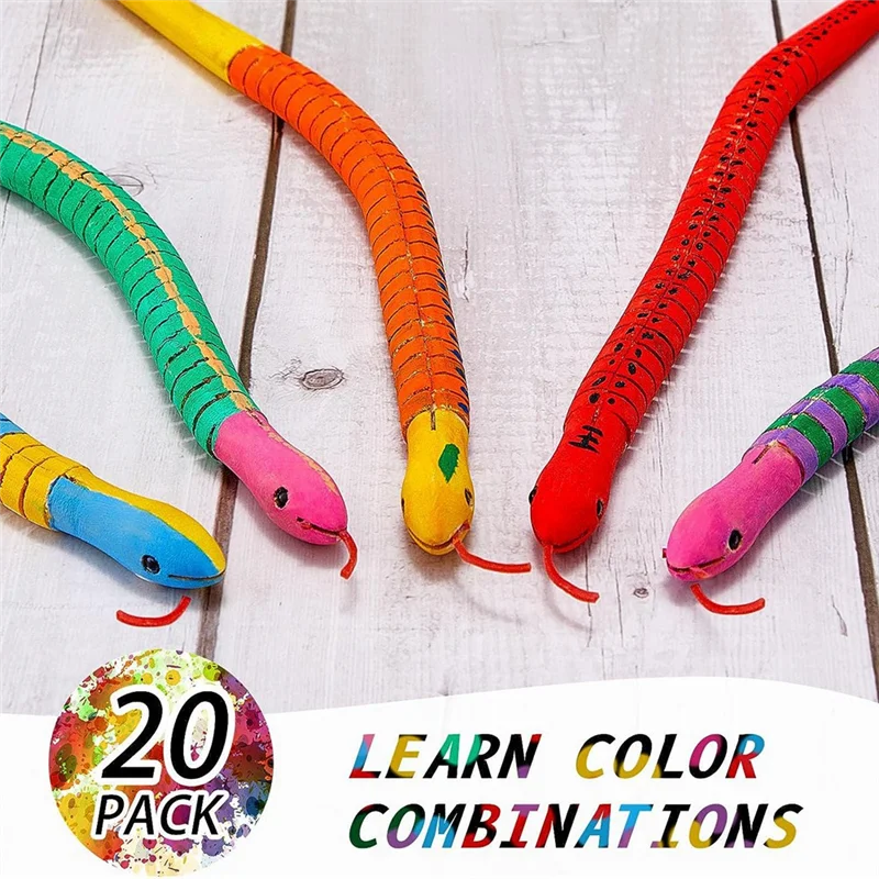 

ABEZ, 20 шт., деревянная змея, необработанная деревянная висячая змея, гибкая деревянная змея с 12 цветами, акриловая краска, цвет дерева