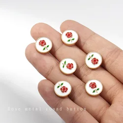 Mini 12mm Vintage Red Rose Flower Button Exquisite Enamel Metal Buttons for Clothing DIY Sewing Shirt Cuff Collar Accessories