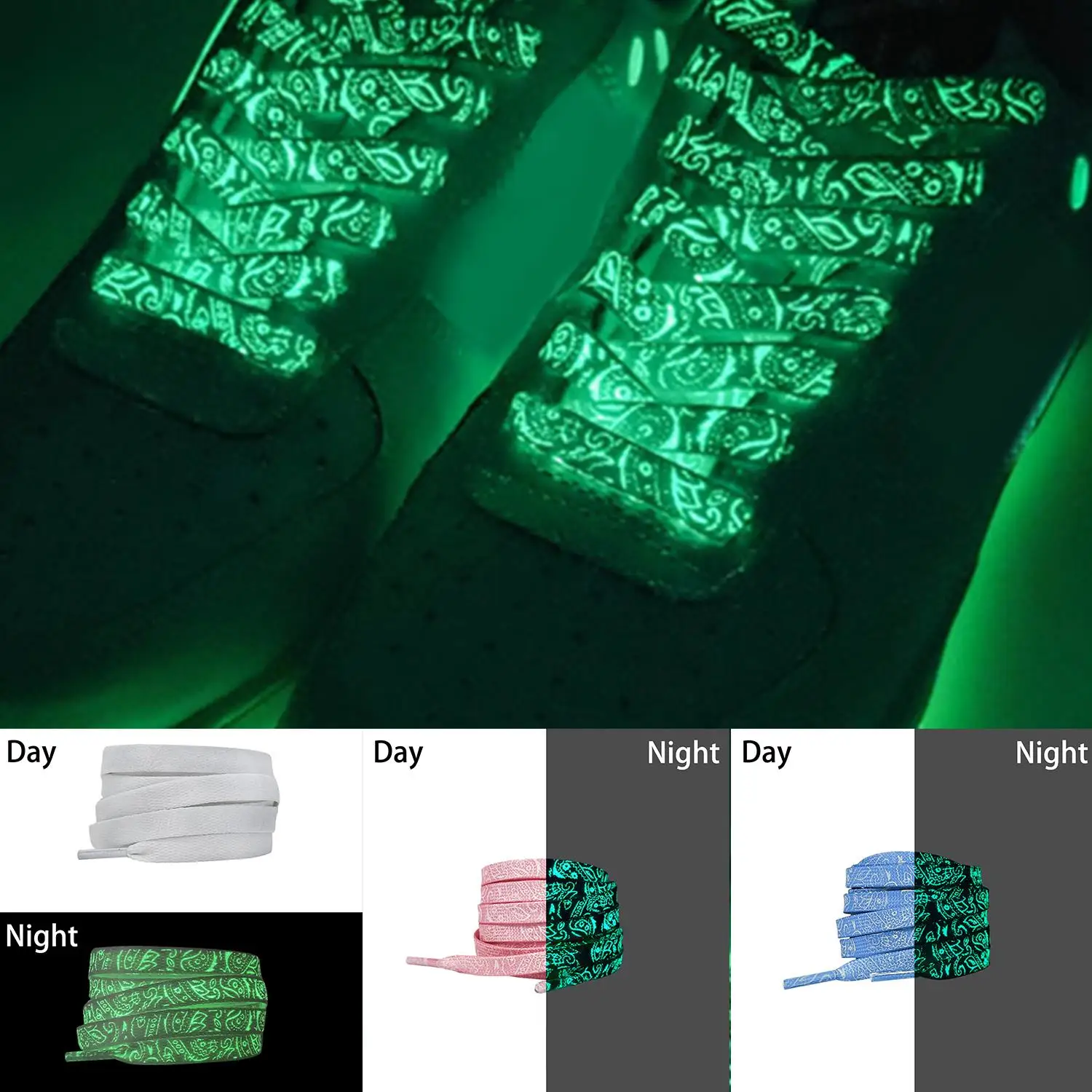 ดอกไม้มะม่วงหิมพานต์พิมพ์ Luminous Shoelaces สําหรับรองเท้าผ้าใบแบนรองเท้า Laces เรืองแสงเรืองแสง Running Boot เชือกผูกรองเท้า Cool Shoestrings