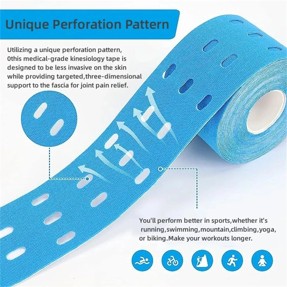 4 rolls Perforated Kinesiology Tape Elastic Athletic Tape For Muscle Support Strain Injury Pain Relief Latex Free Breathable