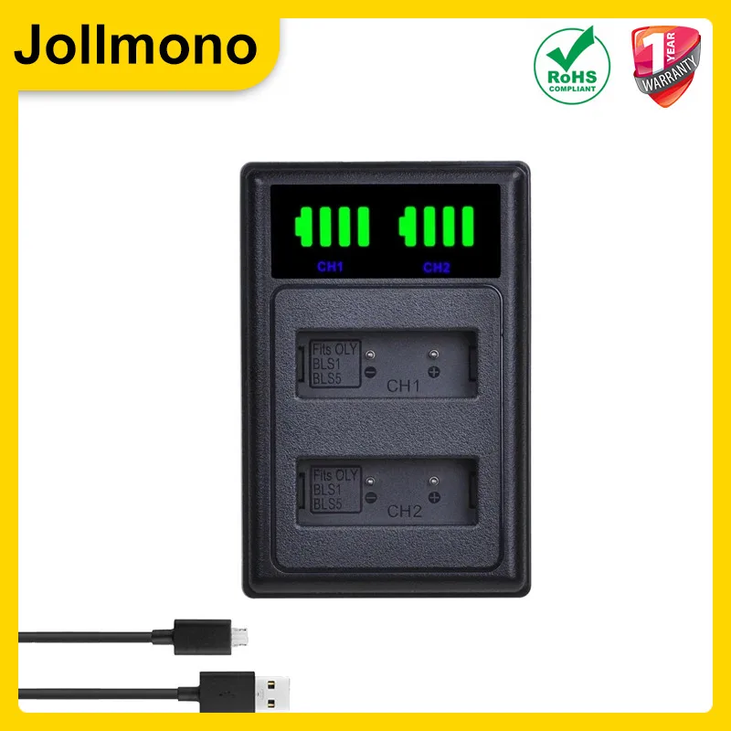 BLS 1 BLS1 BLS-1 Batteries + Bulit-in LCD USB Dual Charger for Olympus E-PL1 E400 E410 E420 E450 E620 E-P1 E-P2