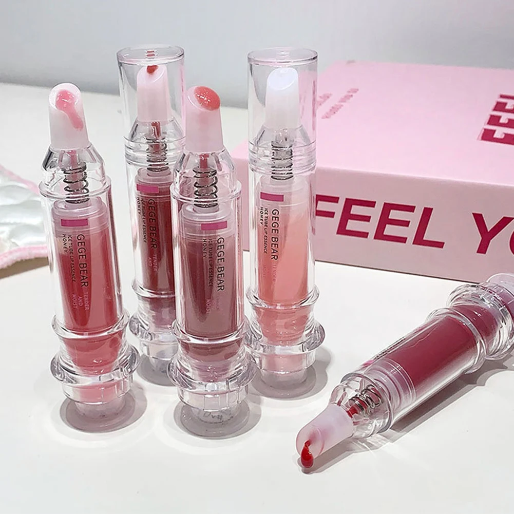 Aufpolsternder Lipgloss in Spritzenform, Hydratisierendes Glaswasser-Glanz Lippenöl, Nicht Klebend, Feuchtigkeitsspendend, Nude Pink Lippentönung