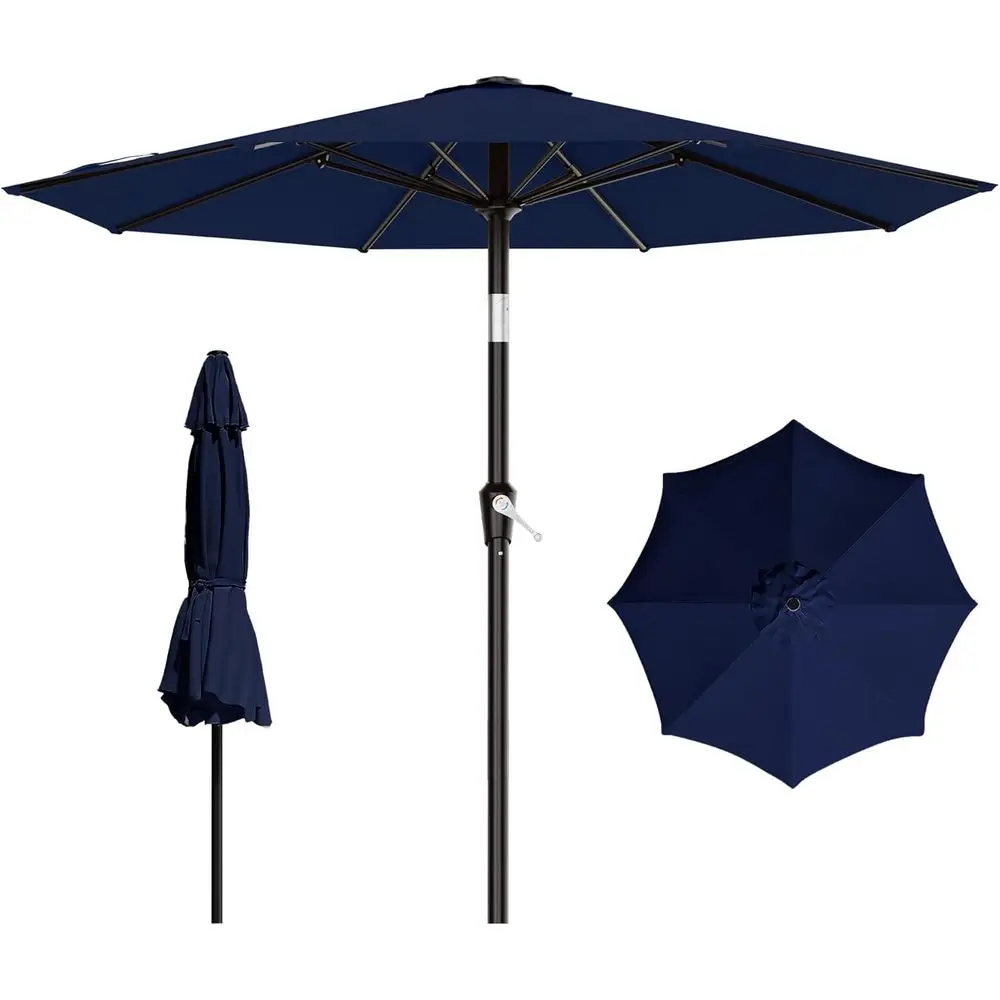 

Push Button Crank 9-Foot Patio Umbrella with 8 Ribs for Outdoor, Garden, Deck, Backyard, Pool (Navy)