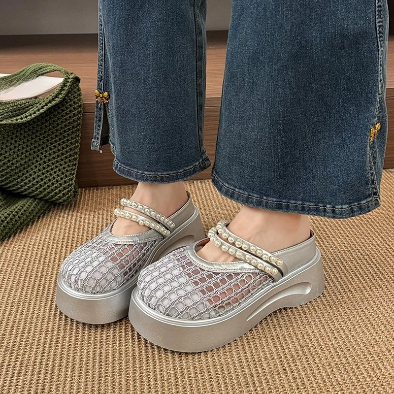 

Женские дышащие сандалии на толстой подошве без застежек, с открытым носком, модные летние туфли с вырезами, удобная платформа