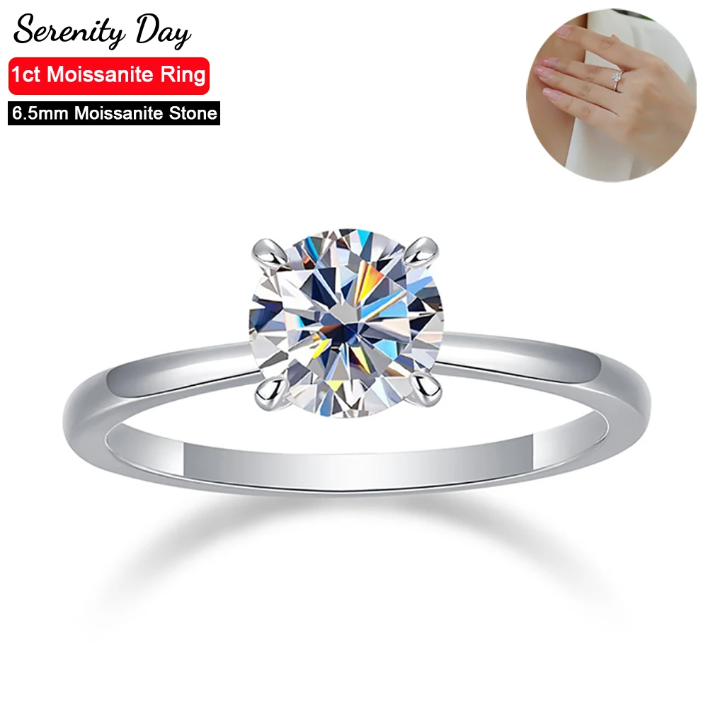 Serenit Day 1ct D Color 6.5mm Moissanite Wedding Rings For Women Gift GRA Certificate S925 Silver Bands Plate Pt950 Fine Jewelry