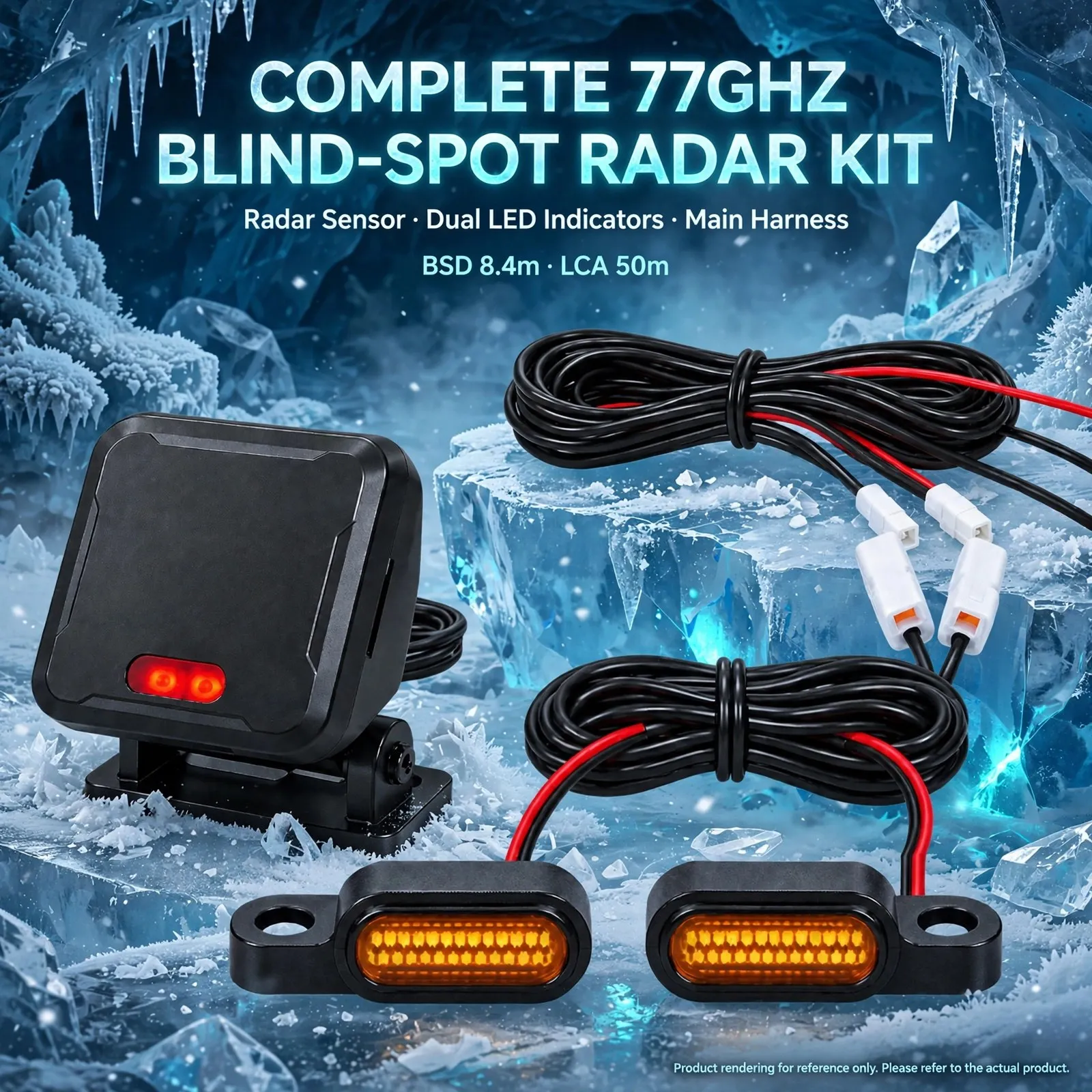 77GHz Motorcycle Blind Spot Radar Kit – Dual Amber LED Warning Lights, 70m Maximum Rear Detection, 8.4m BSD Zone and 50m LCA Cov