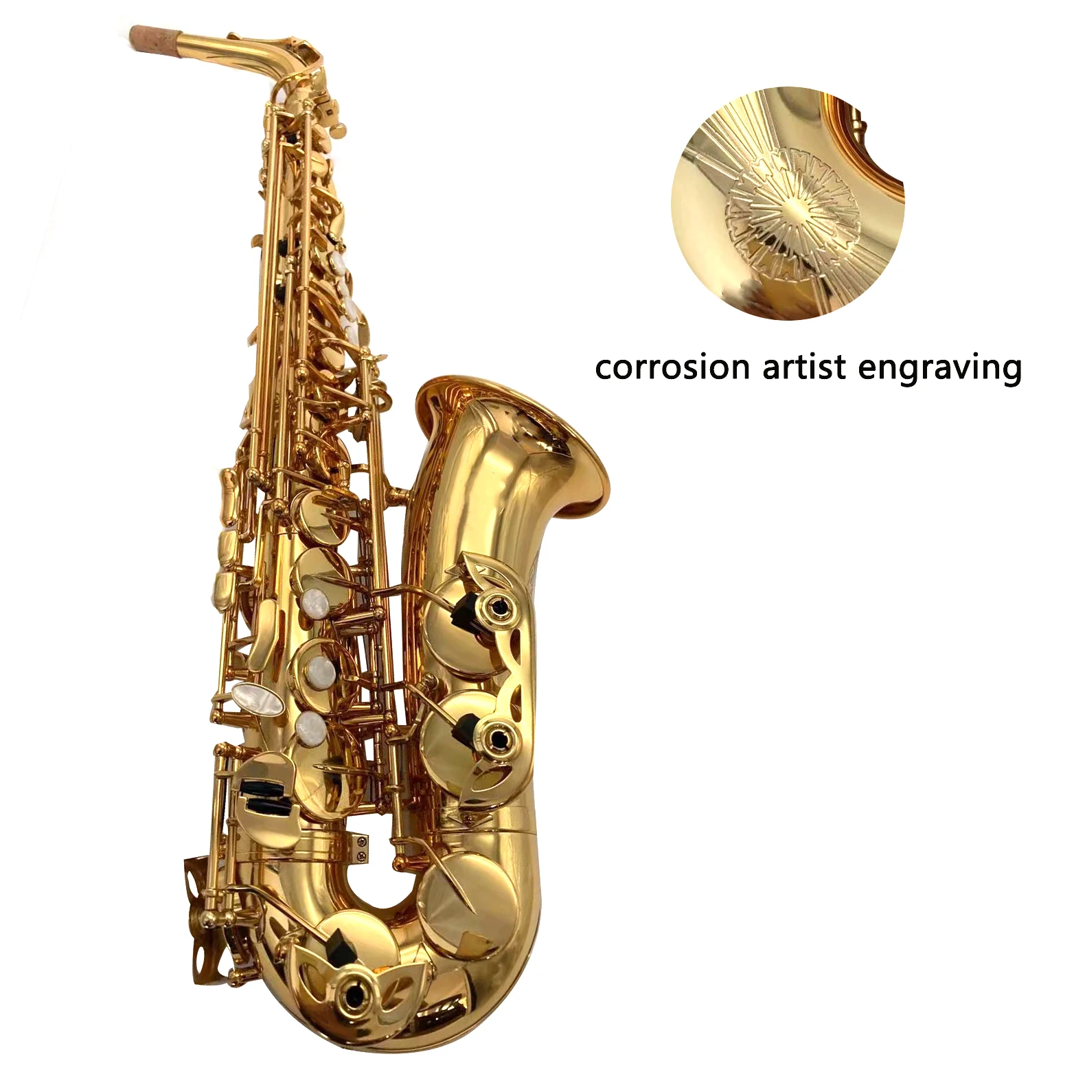Saxfon Factory Directly Export Corrosion Artist Engraving Gold Lacquer Student Model Alto Saxophone