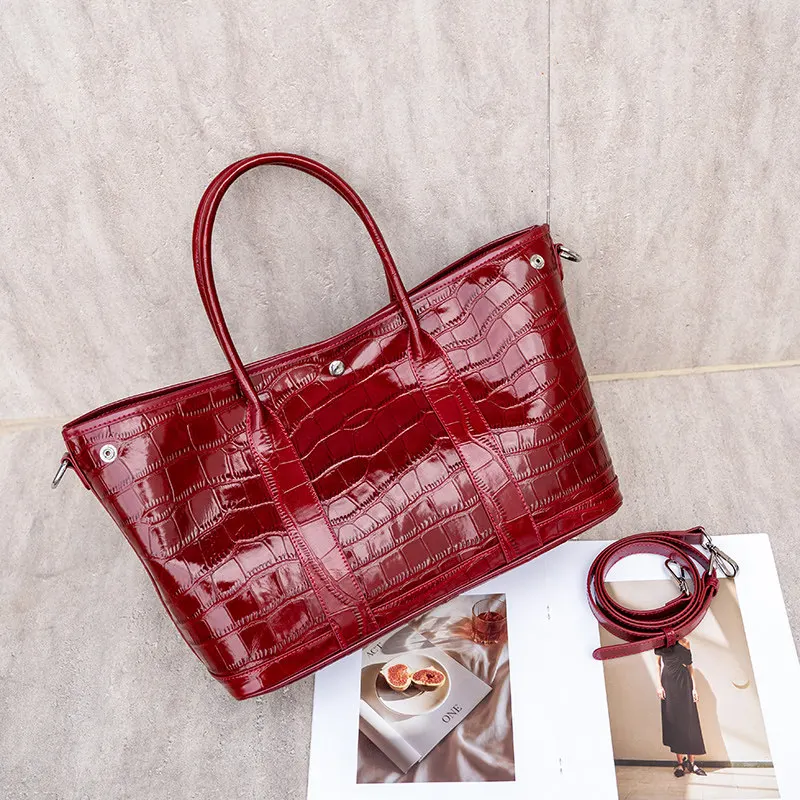 Bolso de mano Aidrani para mujer con estampado de piel de cocodrilo, bolso de cuero de vaca genuino con asa superior, bolso de diseño para llevar al hombro, ideal para el trabajo, la oficina, fiestas y el uso diario.