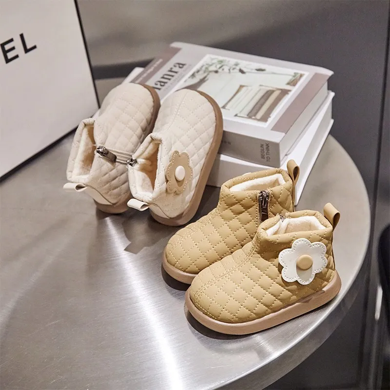 

Kids Casual Shoes PU Leather Zipper Flower Fashion Cute flower-patterned Anti-slip Plush Warm White Outdoor Winner Boots