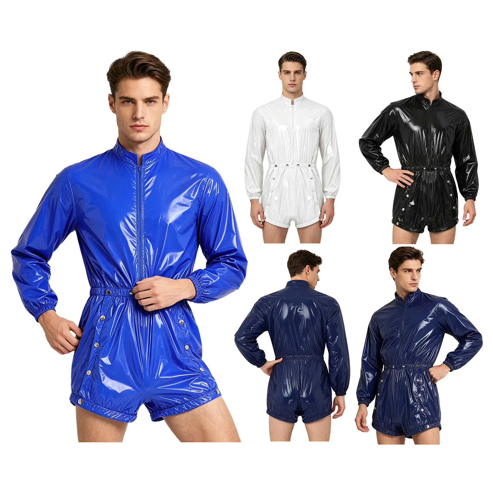 Mens Water Resistant Diaper Coveralls Short Romper Press Button Crotch Bodysuit Leotard for Easy Diaper Changes and Active Work