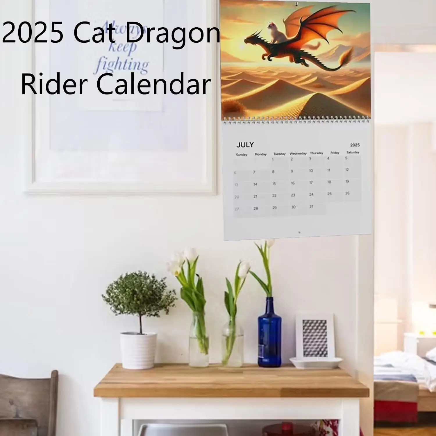 2025 Cat Dragon Rider Calendar, Cat Dragons  Wall Calendar, Cat Dragon Rider Spiral Binding Calendar , Funny Cats Calendar
