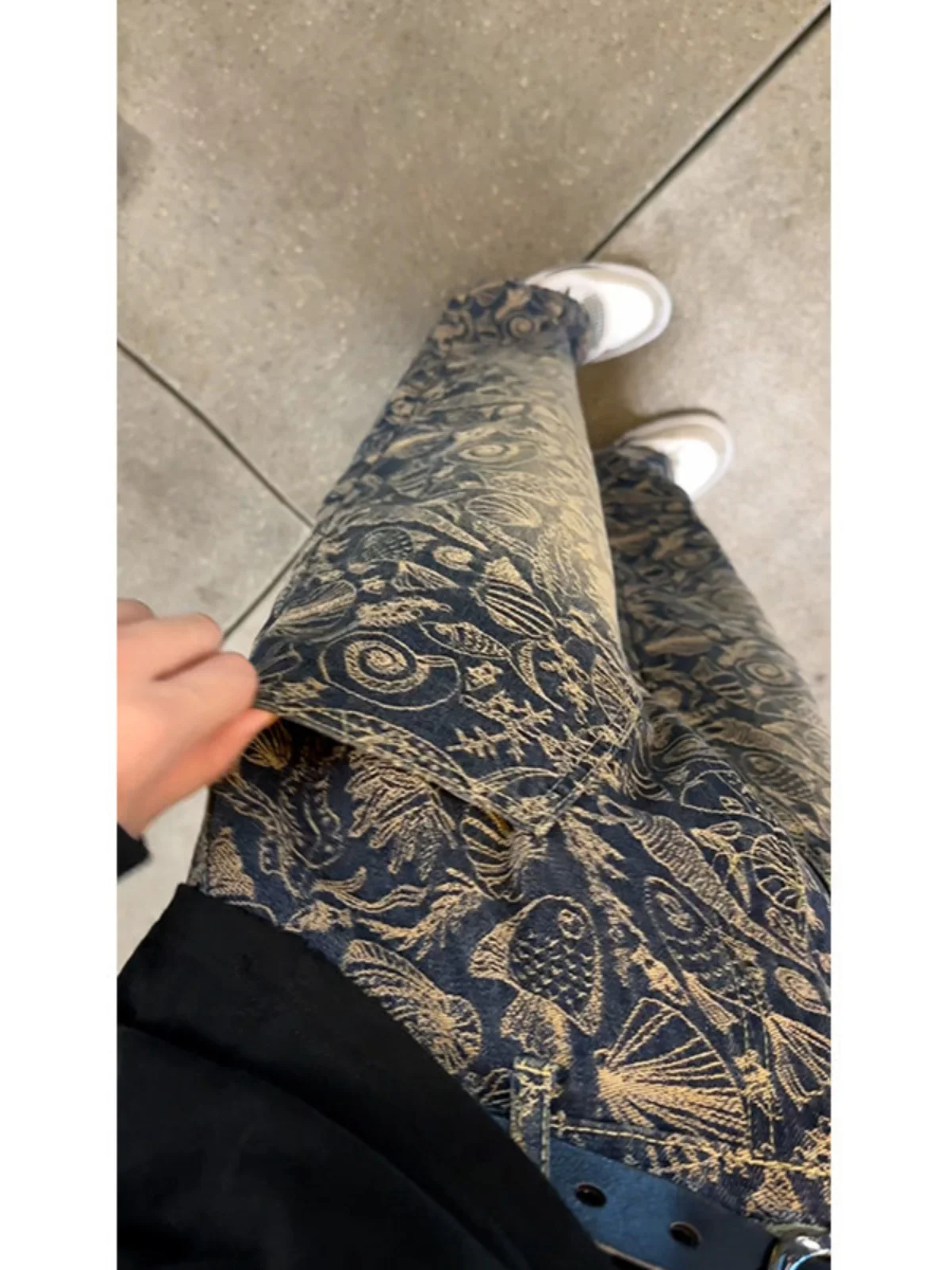 

American Sle Retro Floral Print Straight Leg Jeans Men's Autumn Winter Cleanfit Flared Slimming Long Pants Wide Leg Jeans