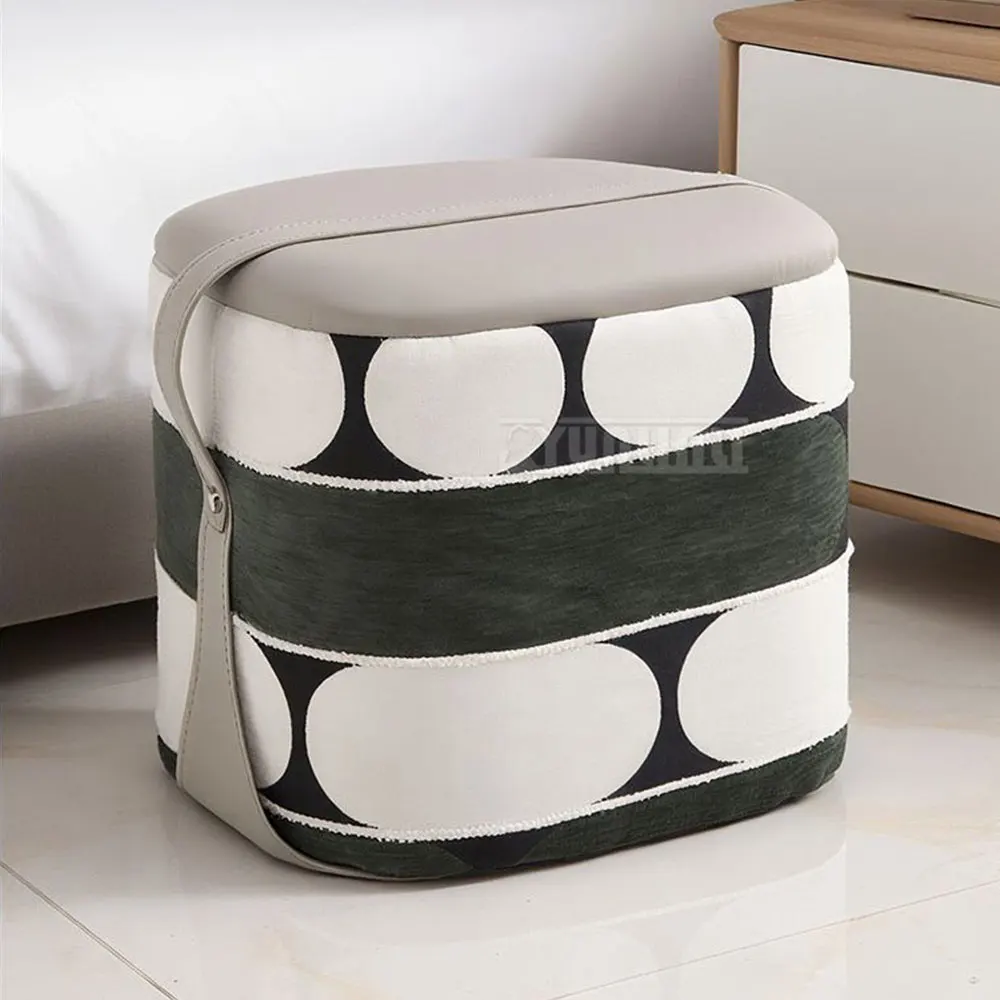 Round Shoe Bench, Thick Soft Padded Low Stool, Portable Hand Carry Footrest Stool for Entrance Hall Living Room