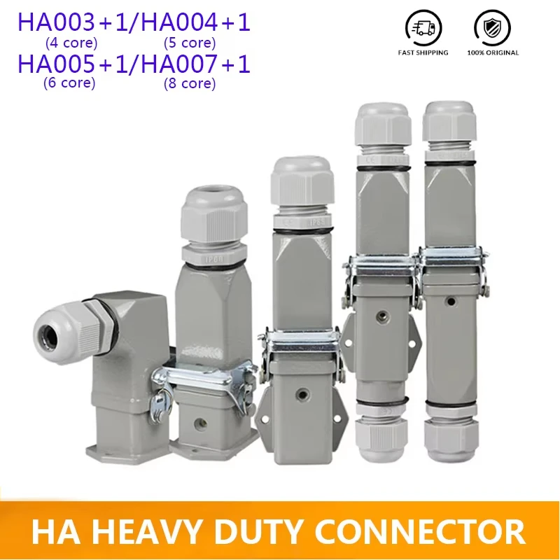 

Heavy Load Connector HDC HA 4 5 6 8 Pin Heavy Duty Connector 10A Rectangle Aviation Plug Socket Waterproof Male Heavy-Duty