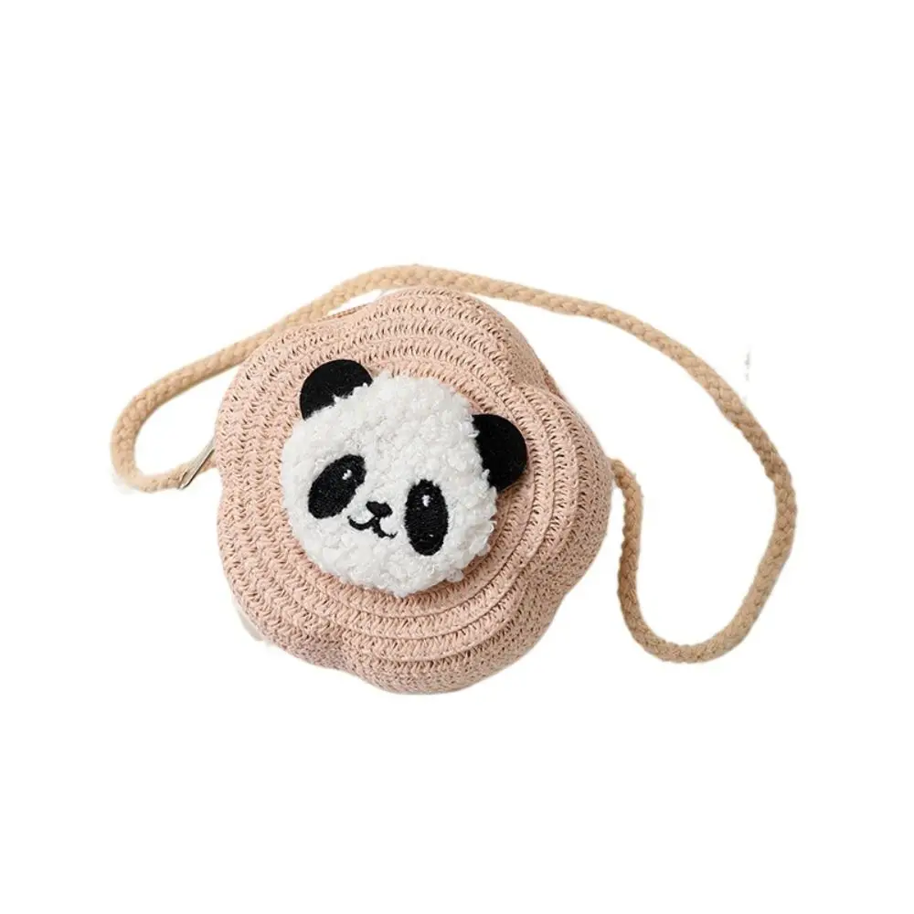 Hoge Kwaliteit Stro Geweven Crossbody Tas Schattige Panda Reizen Schoudertassen Creatieve Lichtgewicht Portemonnee