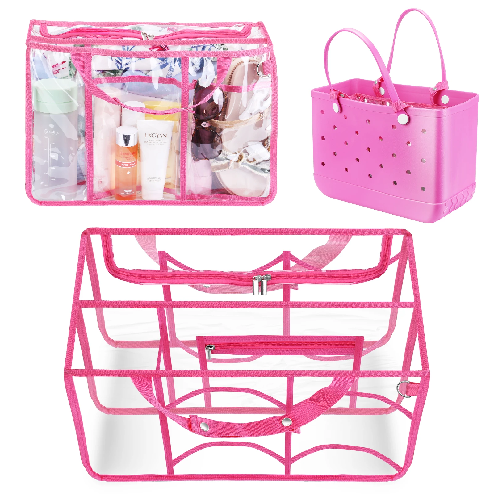 Organizador Transparente para Bolsa de Playa con Clips y Ganchos, Inserto Impermeable de PVC con 8 Bolsillos para Accesorios de Bolsas XL Originales