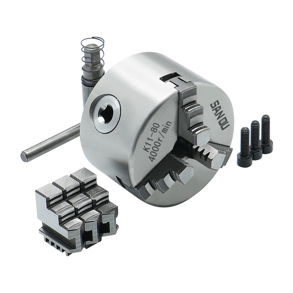 

K11-80 3 кулачка, 4000 об/мин, самоцентрирующийся патрон марки Sanou, 3-кулачковый патрон, 5 дюймов, самоцентрирующийся для мини-металлических токарных патронов